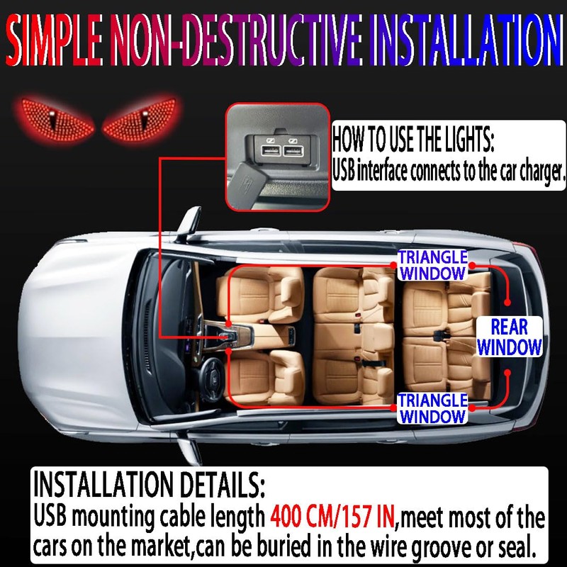 2 Pcs Eyes Light,Half-Devil's Eye Light Car Light,Devil Eyes Light