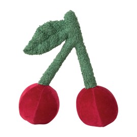 Creative Co-Op Cotton Velvet Cherry Shaped Pillow with Faux Sherpa Stem, Green Red