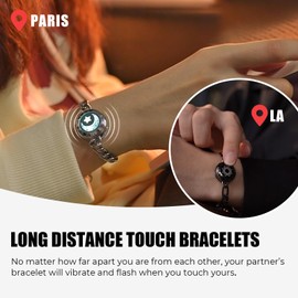 TOTWOO - Pulseras táctiles para parejas, pulseras iluminadas con vibración, regalos de relación a larga distancia para novia, joyería de conexión Bluetooth, Una talla, Acero inoxidable, No es una