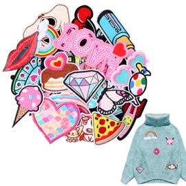 Pack of 30 Iron-On Patches Children's Cartoon Iron-On Patches Decorative Embroidery Iron-On Patches for Women and Girls Jeans Hats Jackets Backpacks Shirts Bags Crafts