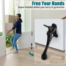 TOKPLNU Kick Down Door Stop, 4 Inch Long KickDown Door Stopper for Floor, Zinc Alloy, Heavy Duty Black Kick Down Door Stay Holder with Rubber Tip & Spring for Patio Outdoor Gate, Keep Door Open