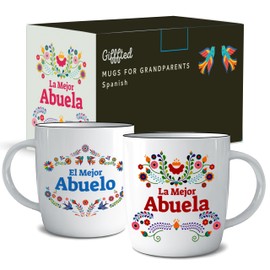 Triple Gifffted Grandparents Gifts, La Mejor Abuela and Abuelo Coffee Mugs in Spanish, Latino Best Grandma and Grandpa, Regalo Dia Birthday and Christmas, Taza Abuelos, Ceramic Cup 13 Oz