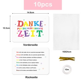 BETESSIN 10 Sets of Kita Leaving Gift for Teachers - Includes Gift Tags Cards, Cellophane Bags with Twist Ties - Gift Wrapping for Leaving Gift Nursery