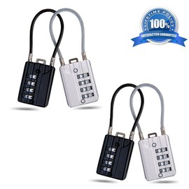 SEPOX Resettable Combination Travel Padlock, 4 Digit Cable Lock for Suitcase, Travel Bag, and Gym Lockers, Filing Cabinets, Toolbox, Case, —Silver/Black Pack of 4