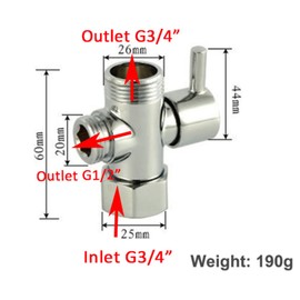 Shower Diverter Valve Replacement, 3 Way T-Adapter Shut-Off Valve for Shower Head Arm Diverter, G3/4 Female Inlet x G1/2 & G3/4 Outlet
