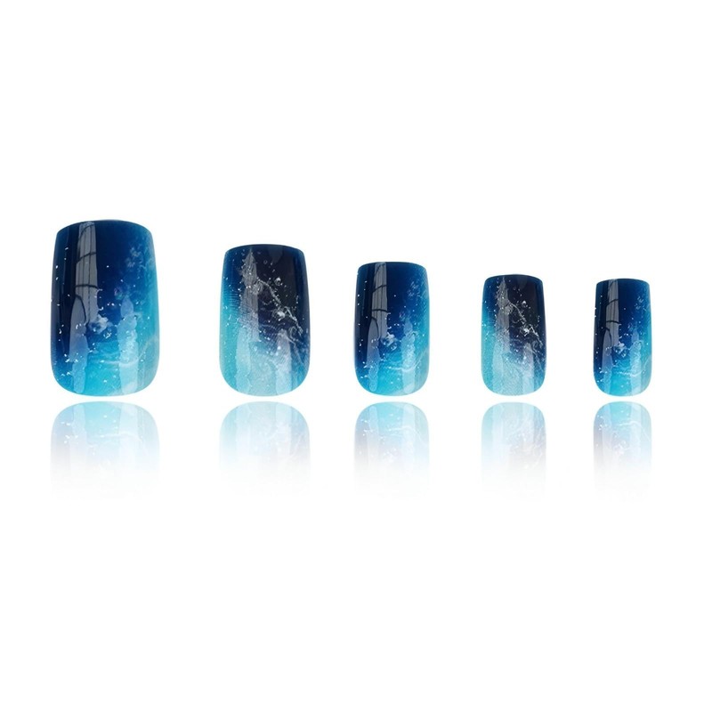 Rchovsam Medium Square Nails Press Ons Blue Press on Nails