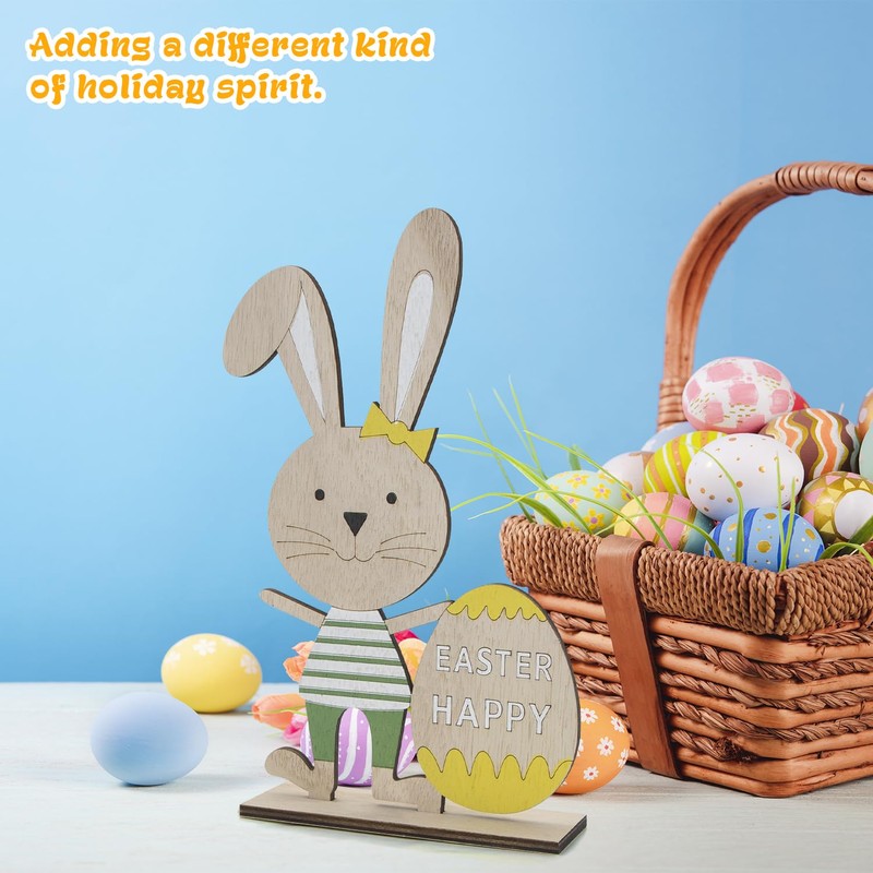CHEERYMAGIC Easter Table Decorations, Easter Wooden Table Sign, Rabbit Bunny