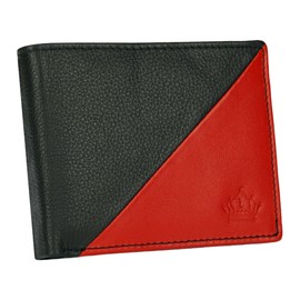 Manza Wallet I Wallet Made of High-Quality Leather with RFID Protection I Men's Wallet with Coin Compartment I 13 Slots for Credit Cards I Wallet in Landscape Format, black/red, Landscape