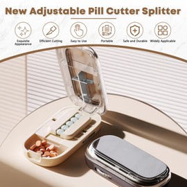 2Pcs Pill Cutter, New Adjustable Pill Cutters Splitter for Small & Tiny & Large Pills, Portable 1/2 1/4 Tablet Cutter for Pills, Cutting & Storage 2-in- 1 Tablet Dispenser for Travel (White + Black)