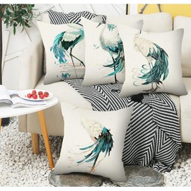 Watercolor Great Blue Nature Birder Birding Cushion Covers,Decorative Throw Pillow Covers 18 x 18 Inch Square Cushion Covers Set of 4 Farmhouse Pillowcase for Bed Sofa Car Chair Home Decor