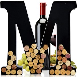 will's Metal Wine Cork Holder - Letters A to Z | Modern Housewarming Gift, Home Bar Decor Wine Gift, Wine Bar Decor, Black 12in (M)