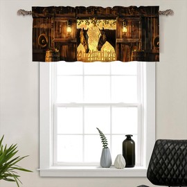 HDESDIS 1 Panel Retro Rustic Animal Curtain Valance for Windows, Horse Cowboy Hat Cottage Rod Pocket Short Window Treatment Decor Drapes for Kitchen, Bathroom, 54" X 18"