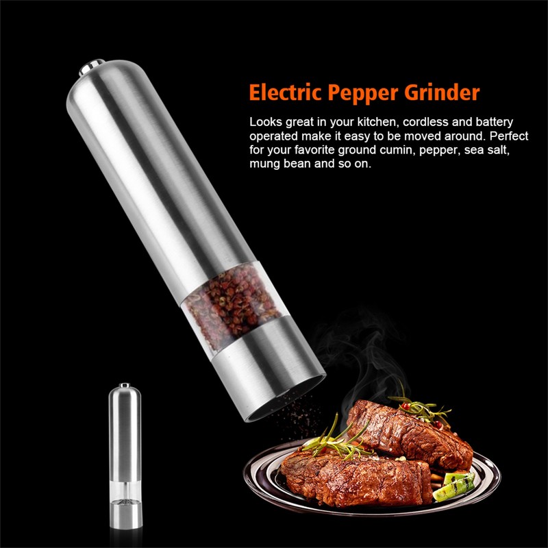 Stainless Steel Electric Kitchen Pepper Grinder Cordless Battery Powered Adjustable