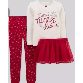 Carter's Carters Toddler Girls Size 3T Three Pieces Santa's Nice List NWT