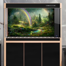 Fantasy Forest Aquarium Background Rainbow Colorful Flowers Terrarium Background Jungle Plants Foggy Misty Rainforest Fish Tank Background Mysterious Forest Reptile Habitat Background Vinyl 30x18in