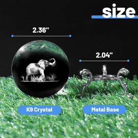 3D Elephant Crystal Ball with Stand Lase Engraved Glass Sphere Paperweight Elephant Decor Gift