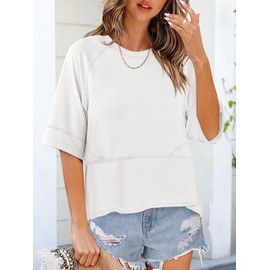 ANRABESS Womens Tops Crewneck Half Sleeve Loose Fit T Shirts Solid Cute Flowy Shirts Summer Casual Tees 2025 Trendy Outfits White X-Large