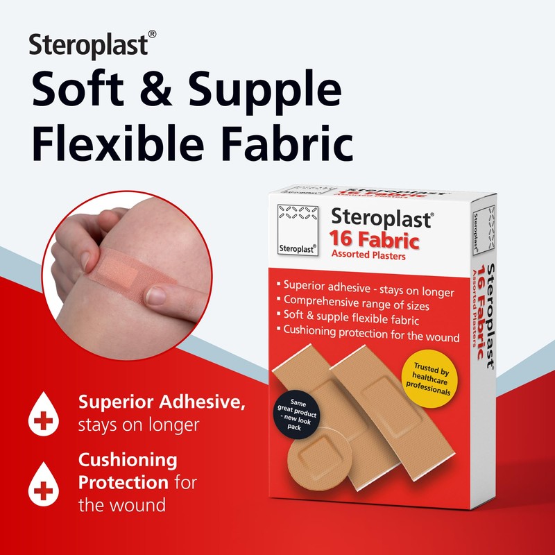 Steroplast Fabric Plasters | 16 Assorted Plasters | Heavy-Weight &