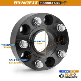 dynofit 5x5 Wheel Spacers 2in for 2007-2018 Wrangler JK/JKU, 5x127mm Hub-Centric 71.5mm Thread 1/2"-20 for 1999-2010 Grand Cherokee WJ/WK, 2005-2010 Commander XK, Real Forged Aluminum Spacer, 4Pcs