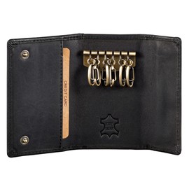 Benthill Genuine Leather Key Case with Space for 6 Keys with 2 Credit Card Slots, black, Vintage Elegance