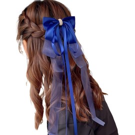 Large Barrette, Hair Ornament, Organza, Satin, Glossy, Beautiful Coordination, Gothic Lolita Style, Hair Accessory (Navy)
