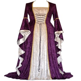 Costume Bay Womens Medieval Gothic Renaissance Gown Velvet Witch Wench Victorian Dress Costume Cosplay Dress up Party Costume (Purple, 3XL)