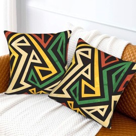 African Tribe Ethnic Geometric Decorative Throw Pillow Covers 18x18 Inch Set of 2 Pillows Case Square Cushion Cover Cases Pillowcase with Zipper Sofa Home Decor for Couch Bed Patio Car