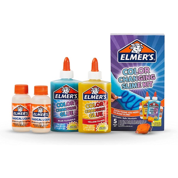 Elmer's Color Changing Slime Kit | Slime Supplies Include Elmer's Color Changing Glue, Elmer's Magical Liquid Slime Activator, UV Light, 5 Piece Kit, Blue/Purple + Yellow/Red
