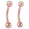 PAIR 16G DOUBLE CZ ROSE GOLD STEEL CURVE BARBELL EYEBROW RING VCH JEWELRY TRAGUS