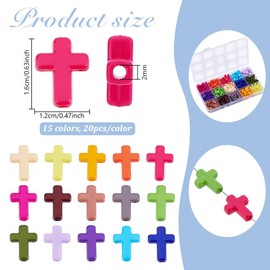 HOBBIESAY 300Pcs Cross Beads 15 Colors Acrylic Cross Beads Colorful Cross Charms Spacer Loose Beads Cross Charms Beads for Jewelry Making Beading Hole: 2mm