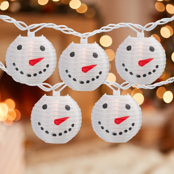 Northlight 10-Count White Snowman Paper Lantern Christmas Lights, 8.5ft White