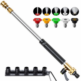 Hamirah Jet Nozzle High Pressure Hose Nozzle, Heavy Duty Garden Water Hose Sprayer with 18-33 in Power Washer Extension Wands, with 5 Spray Nozzle Tips, For Garden Hose, floor and Car Washing