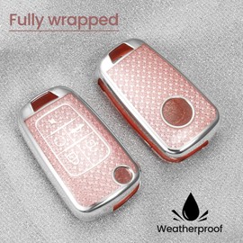 CTRINEWS for Chevy Key Fob Cover with Fashionable Zirconia Wristlet KeyChain, Enchanting Diamond Patterns Soft Case for Buick Cruze Equinox Camaro (5 Buttons) (Pink, A)