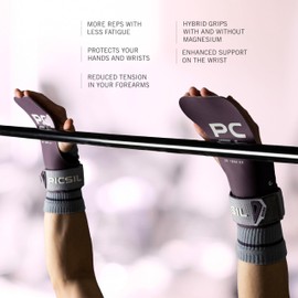PICSIL Phoenix Grips+ Wrist Pads + Carry Bag, Magnesium Free, Grip on All Surfaces and All Bar Types, Designed for All Athletes (Plum, G+)