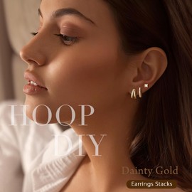 Turandoss Gold Hoop Earrings for Women,14K Gold Plated Hoop Earrings Set Lightweight Everyday Earring Sets for for Multiple Piercings 14K Gold