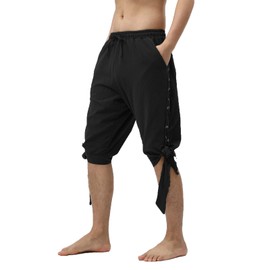 JIEFULL Men's Pirate Shorts- Renaissance Costume Trousers- Medieval Retro Pants -Viking Shorts(Black,XL)