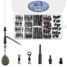 SHADDOCK 100pcs Carp Fishing Tackle Box Kit Running Rigs Swivel Sleeve Connector Round Head Buffer Beads Rolling Swivel Carp Fishing Accessories Set With Box(100pcs-B)