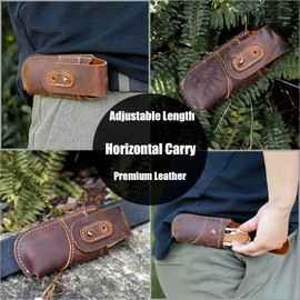 Topstache Leather Pocket Knife Sheath - Belt Loop EDC Belt Organizer - Horizontal Carry Knife Holder- Multitool Sheath with Two Snap Closure for Folding Knife, Darkbrown