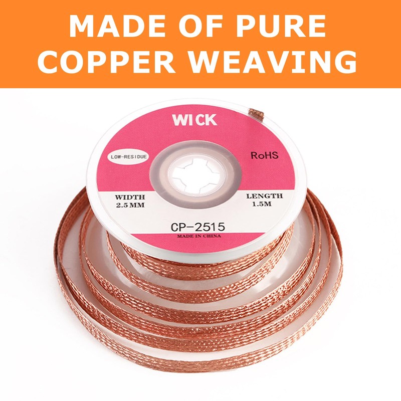 2 Pack Solder Wick with Flux no Clean Copper, Premium