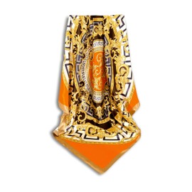 GLORIS Silk Scarf Women's Elegant 90 x 90 cm Silk Scarf Hair Silk Scarf Women's Silk Elegant Satin Scarf Neckerchief Silk Women's Bandana Scarf Headscarves Women's Neck Scarf, Meander orange/brown