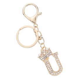 SUIKIHUM Initial Letter Keychains, (Mini Letter Crystal KeyChain) Zinc Alloy Bling Pendant Sparkly Cute Car Keychain for Wallet Handbags Backpack, Gold (U)