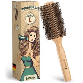 lampox Round Blow Drying Brush with Boar Bristles for Volume and Shine, Round Hair Brush, Styling Brush for Women and Men, Straightening, Curling (L)