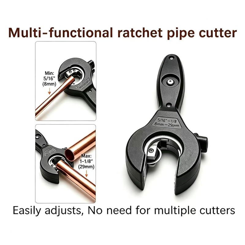 Ratchet Tubing Cutter, Tube Cutter 5/16"-1-1/8" Compact 2-in-1 Pipe Cutter