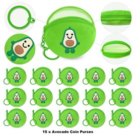 KeeStar 15 Pack Avocado Coin Purse with Zipper Keychain,Wallet Bag Party Favors for Avocado Birthday Party Decoration,Fruit Themed Baby Shower,School Carnival Rewards,Travel,Classroom Prize