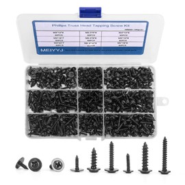 MEIYYJ 540pcs M2.3 M2.6 M3 Phillips Truss Head Tapping Screw Wafer Head with Washer, Self Tapping Screw Assortment Kit, Black Carbon Steel.