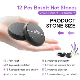 AICNLY 12 Pieces Hot Stone Massage Set for Massage-Professional Massage Tool for Spa, Cellulite Massage, Lymphatic Drainage, Relieve Tension and Muscle Pain, Basalt Rocks Premium Set