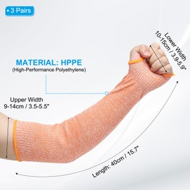 PATIKIL 16 Inch Cut Resistant Sleeve, 3 Pairs Arm Safety Protectors Sleeves with Thumb Hole Level 5 Protection Forearm Guard Sleeves for Thin Skin and Bruising, L, Orange