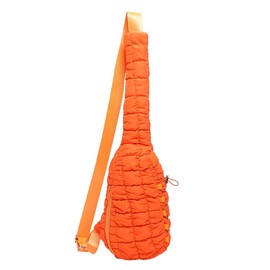 Quilted Crossbody Bag for Women, Nylon Sling Bag, Puffy Fanny Pack for Running, Traveling, Hiking, Sports (orange)