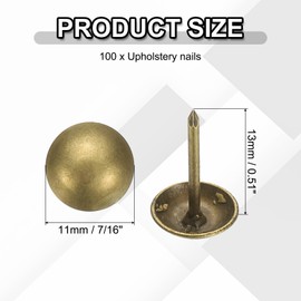 PATIKIL 100 Pcs Upholstery Tacks 0.51" x 7/16" Head Dia Vintage Thumb Nails Pins Round Head Metal Push Tack Pin for DIY Furniture Sofa Chair Decor