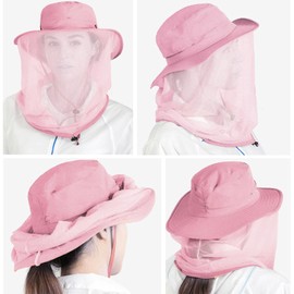 Peicees Head Net Hat for Men Women Adventure Fishing Hat Safari Hat for Hunting Camping Hiking, Pink